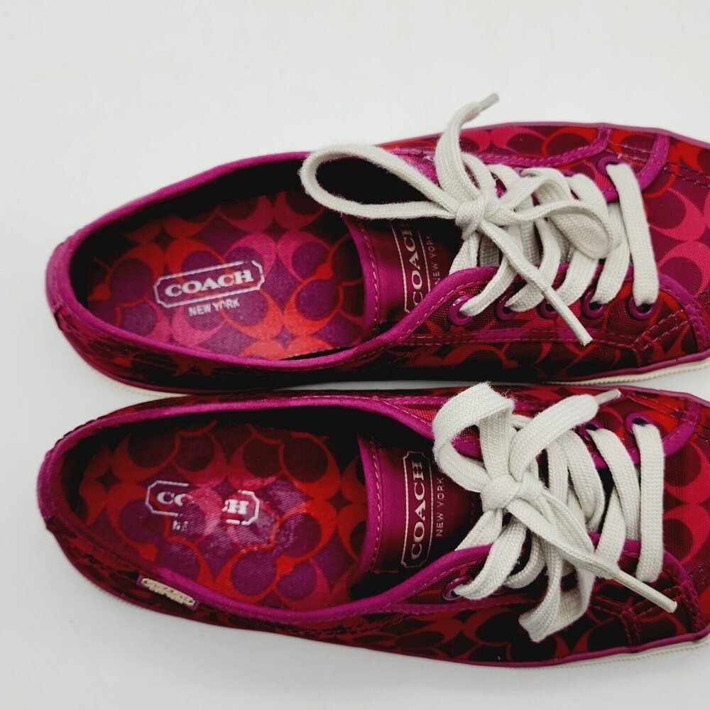 COACH Kalyn Womens Sneakers 7.5 B Pink Red Signature C Logo Lace Up Canvas 7-1/2 - Picture 7 of 11